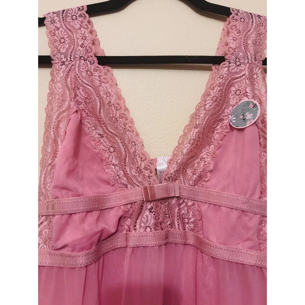 Janina Babydoll Lingerie Women Medium Pink Excellent Lace Sheer Romantic Nightie